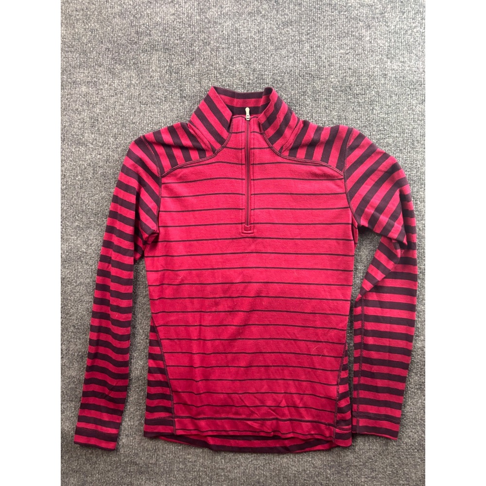 Smartwool 1/4 Zip Base Layer Women Size M Pink Striped Merino Wool Long Sleeve